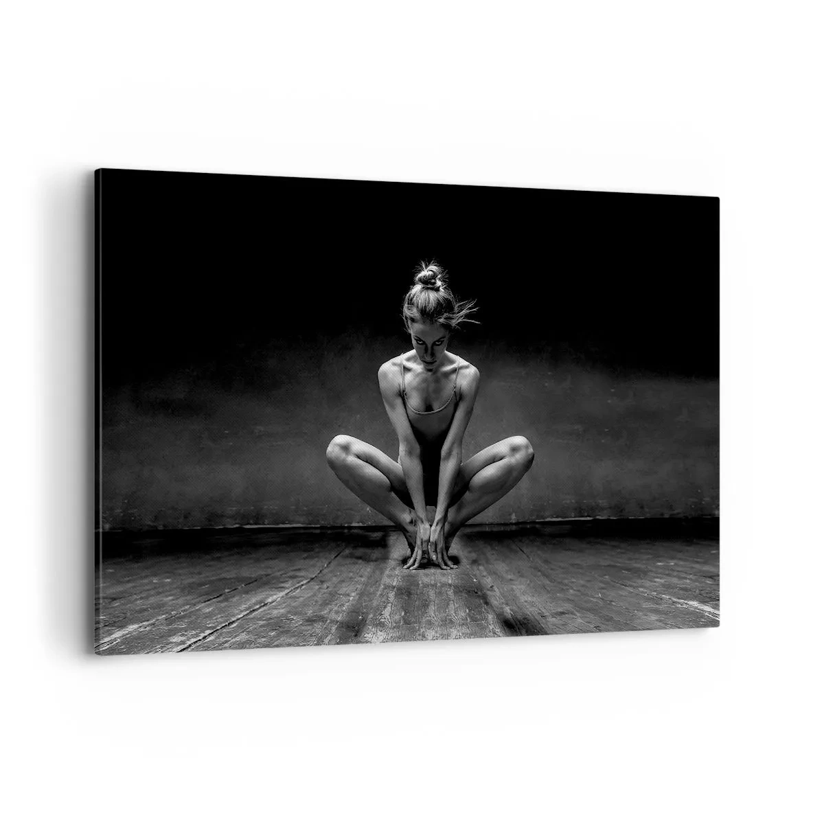 Impression sur toile - Image sur toile - Portrait en noir et blanc d'une danseuse en pleine concentration. - 120x80cm - Concentration de l'énergie de la danse - Décoration murale moderne pour le salon et la chambre ARTTOR