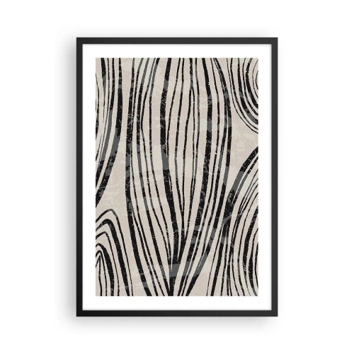 Affiche dans un cadre noir - Poster - Lignes noires abstraites sur fond beige - 50x70cm - Ligne de marécage - Décoration murale moderne pour le salon et la chambre ARTTOR