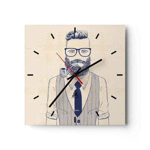 Horloge murale - Pendule murale - Homme stylisé avec une barbe, une pipe et des lunettes - 30x30cm - Gai, masculin et à la mode - Décoration murale moderne pour le salon et la chambre ARTTOR