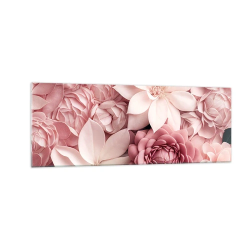 Impression sur verre - Image sur verre - Des fleurs aux tons roses et blancs dans une approche artistique - 140x50cm - Dans les pétales roses - Décoration murale moderne pour le salon et la chambre ARTTOR