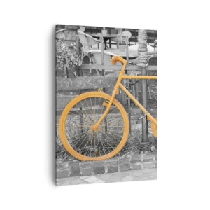 Impression sur toile - Image sur toile - Photographie artistique d'un vélo jaune sur fond noir et blanc - 50x70cm - Allez, je vais attendre ici - Décoration murale moderne pour le salon et la chambre ARTTOR
