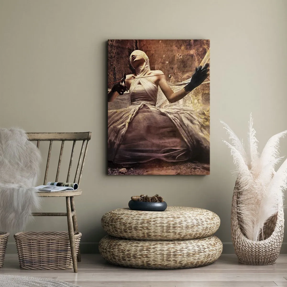 Impression sur toile - Image sur toile - Une femme en robe avec le visage couvert et des ciseaux dans les mains - 50x70cm - Déesse du destin - Décoration murale moderne pour le salon et la chambre ARTTOR