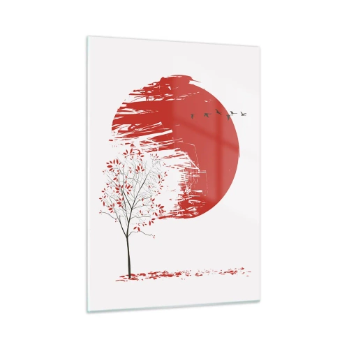 Impression sur verre - Image sur verre - Cercle rouge et arbre de style oriental - 50x70cm - Connaissez-vous ce pays ? - Décoration murale moderne pour le salon et la chambre ARTTOR