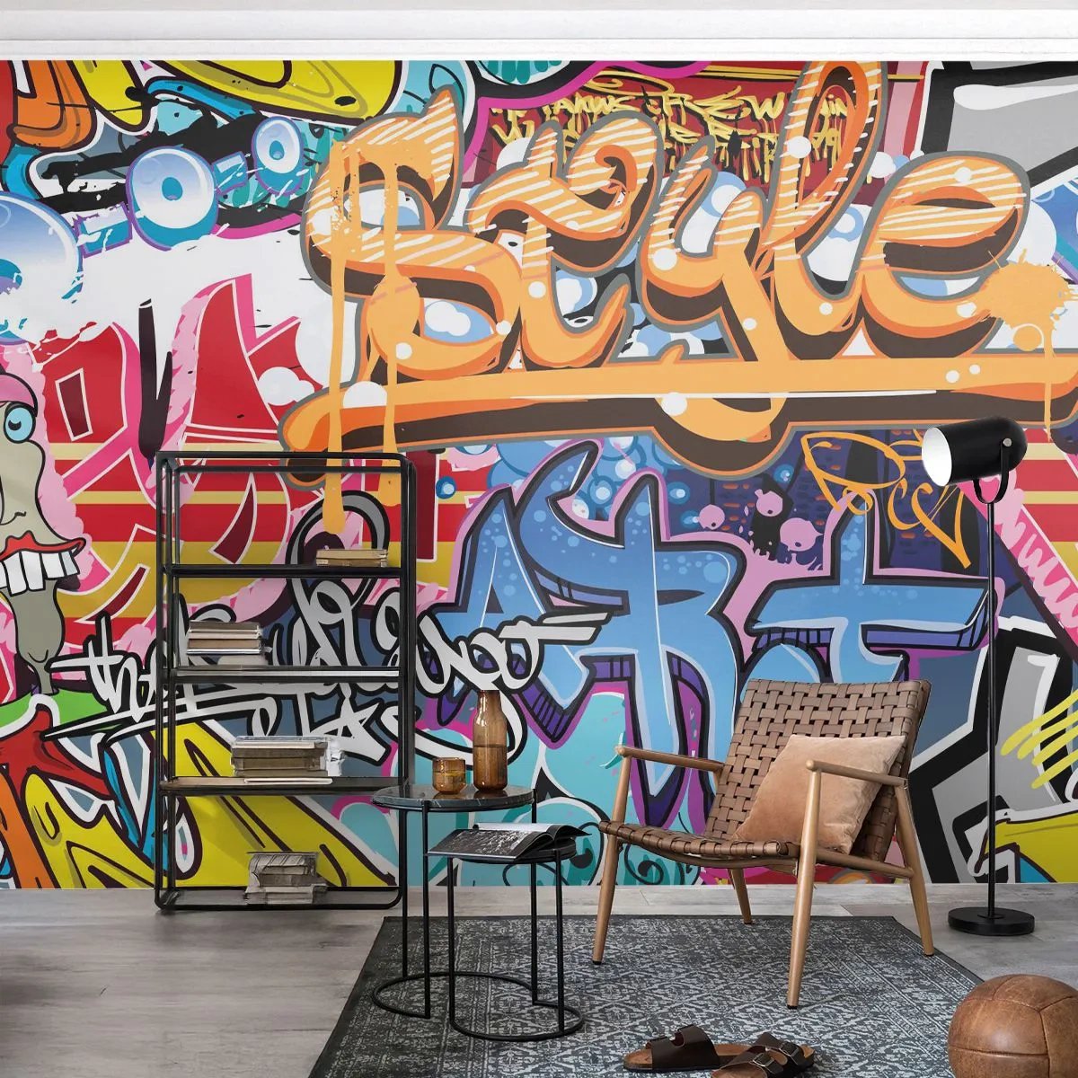 Papier Peint Photo Premium Sand - Une fresque murale colorée avec des graffitis dynamiques - 100x70cm - Fresques, fresques, fresques… - Décoration murale moderne pour le salon et la chambre ARTTOR