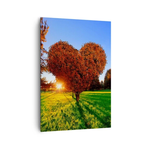 Impression sur toile - Image sur toile - Un arbre en forme de cœur dans un paysage d'automne - 70x100cm - Et comment ne pas aimer tomber - Décoration murale moderne pour le salon et la chambre ARTTOR