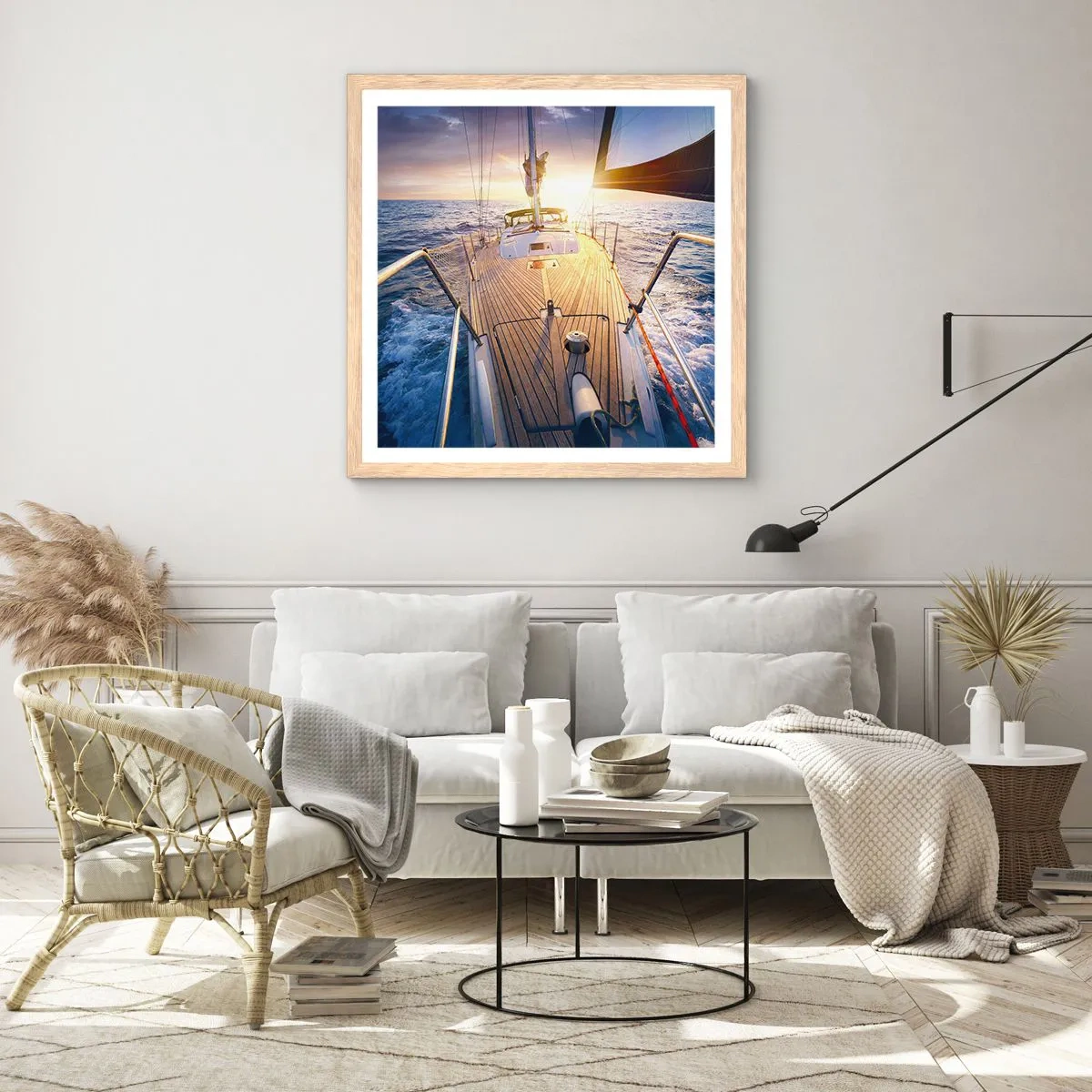 Affiche dans un chêne clair - Poster - Courir sur les vagues - 60x60 cm