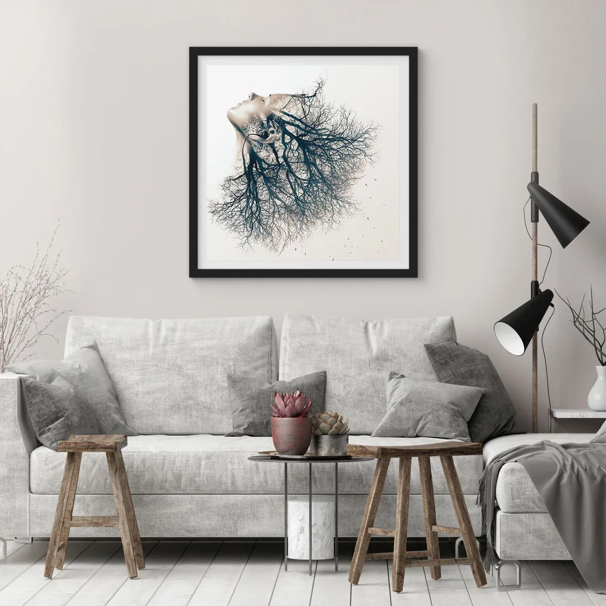 Affiche dans un cadre noir - Poster - Écouter le murmure des arbres - 50x50 cm