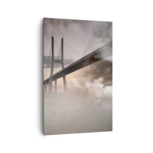 Impression sur toile - Image sur toile - Un pont sur une rivière entouré de brouillard le matin - 80x120cm - Sur la rivière qui n'existe pas - Décoration murale moderne pour le salon et la chambre ARTTOR