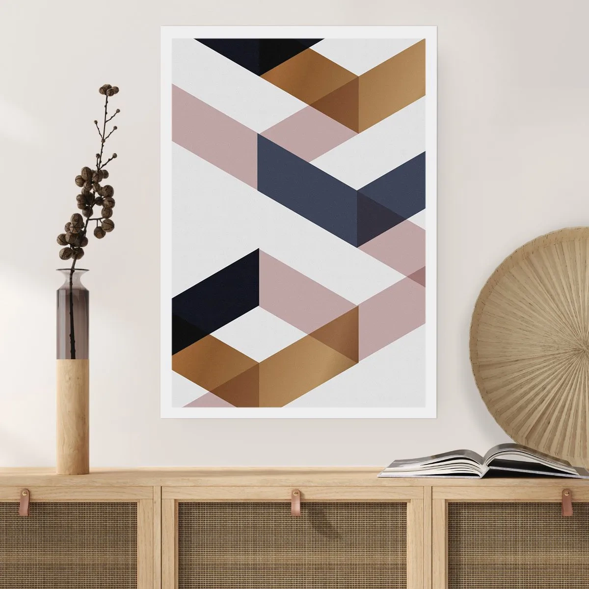 Affiche - Poster - Formes géométriques dans les tons or, noir et beige - 50x70cm - Plats et angles - Décoration murale moderne pour le salon et la chambre ARTTOR