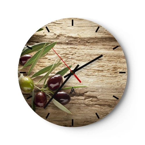 Horloge murale - Pendule murale - Branche d'olivier sur fond de bois - 30x30cm - Directement de la nature - Décoration murale moderne pour le salon, la cuisine et la chambre ARTTOR