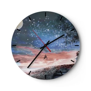 Horloge murale - Pendule murale - Un ciel nocturne plein d'étoiles avec une lune et des nuages roses - 30x30cm - Spectacle étoilé - Décoration murale moderne pour le salon, la cuisine et la chambre ARTTOR