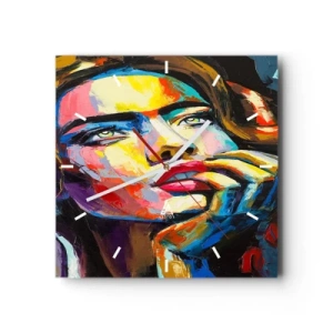 Horloge murale - Pendule murale - Portrait coloré d'une femme dans le style expressionniste - 30x30cm - Les rêves volent dans le ciel comme des oiseaux - Décoration murale moderne pour le salon et la chambre ARTTOR