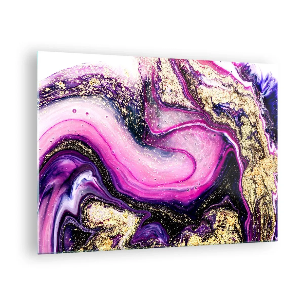 Impression sur verre - Image sur verre - Une composition abstraite dans des tons de violet et d'or. - 70x50cm - Un instant dans les coulisses - Décoration murale moderne pour le salon et la chambre ARTTOR