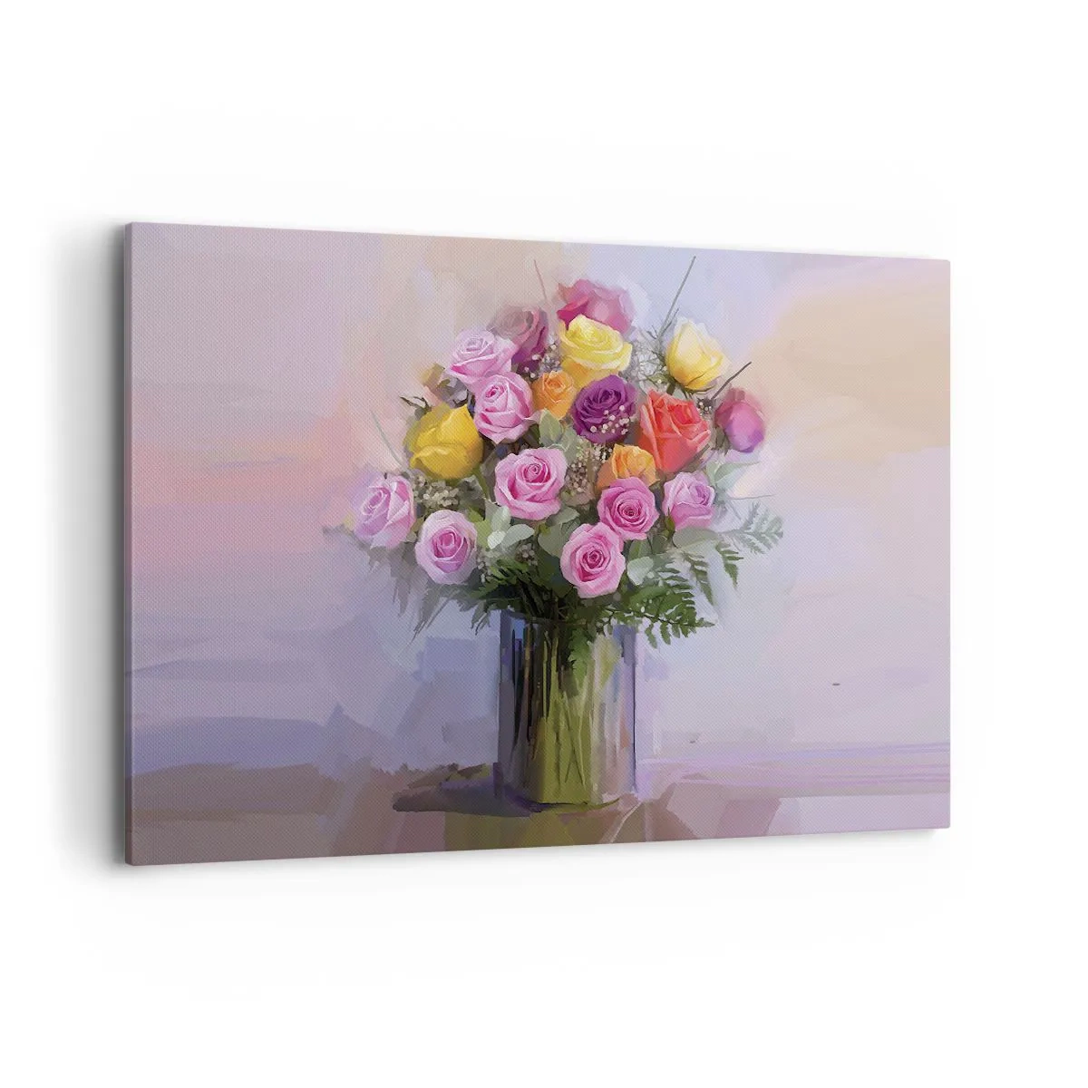 Impression sur toile - Image sur toile - Un bouquet de roses colorées dans un vase en verre - 120x80cm - Beauté conservée - Décoration murale moderne pour le salon et la chambre ARTTOR
