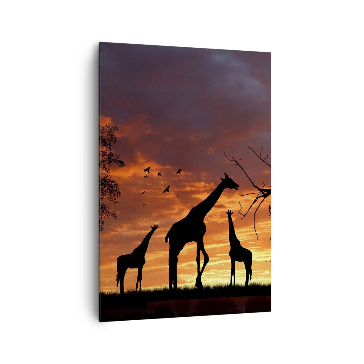 Impression sur toile - Image sur toile - Silhouettes de girafes sur fond de coucher de soleil africain - 70x100cm - Un petit dîner avec vos proches - Décoration murale moderne pour le salon et la chambre ARTTOR