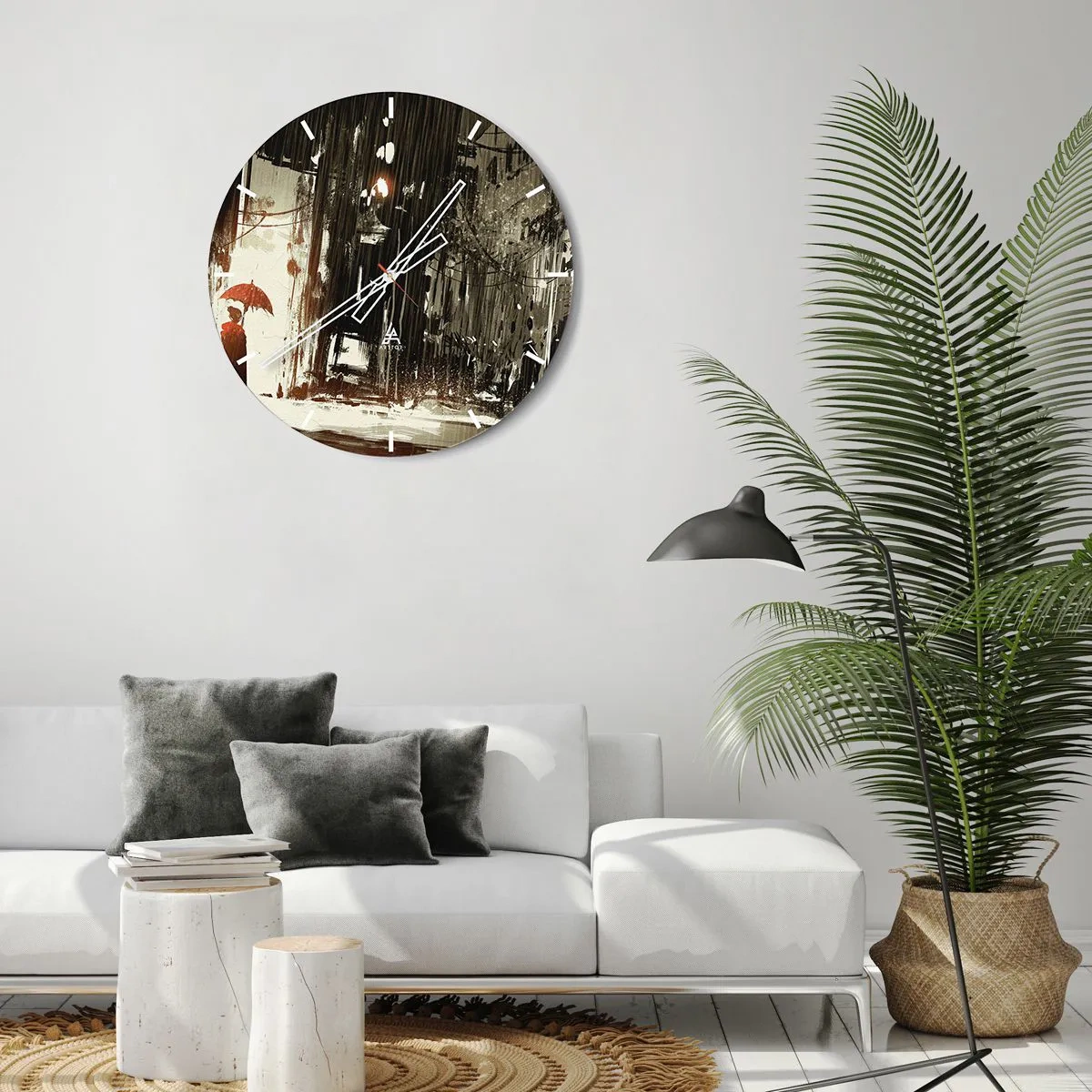 Horloge murale - Pendule murale - La poésie du parapluie rouge - 30x30 cm