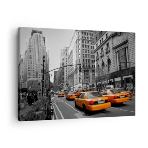 Impression sur toile - Image sur toile - Taxis jaunes dans les rues de New York - 70x50cm - Soleil des grandes villes - Décoration murale moderne pour le salon et la chambre ARTTOR