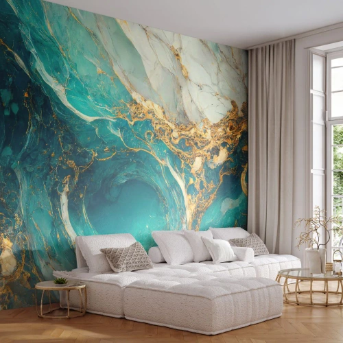 Papier Peint Photo Premium Sand - Composition en veines d'or - Abstraction, Marbre, Pierre - 300x210 cm