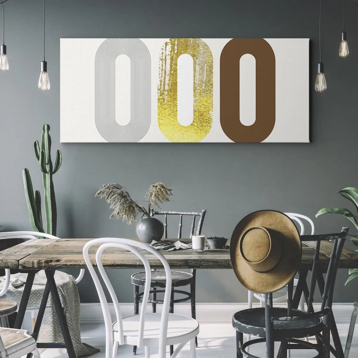 Impression sur toile - Image sur toile - Motif abstrait de trois formes géométriques - 140x50cm - Ooo! - Décoration murale moderne pour le salon et la chambre ARTTOR