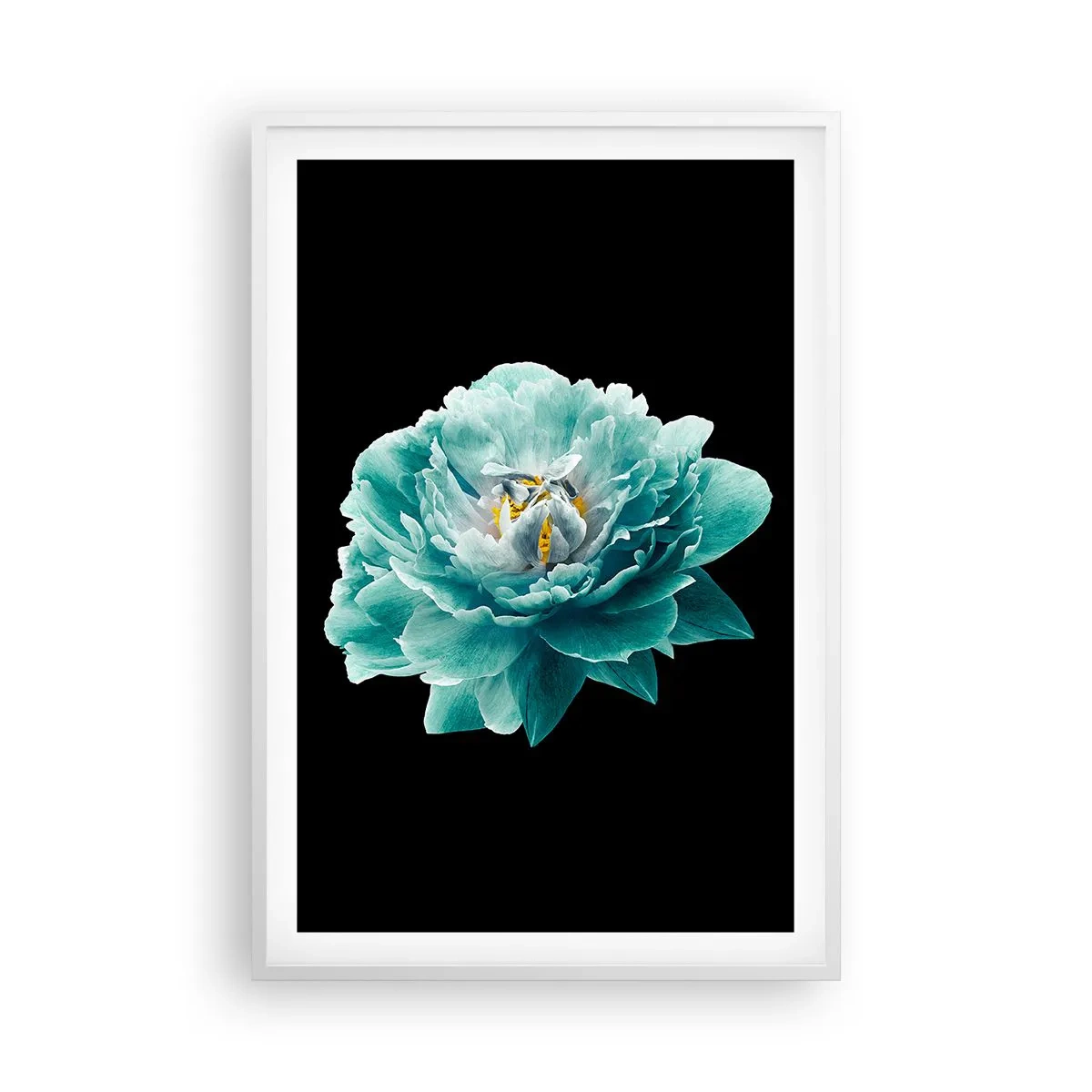 Affiche dans un cadre blanc - Poster - Pétales bleus et dorés - 61x91 cm