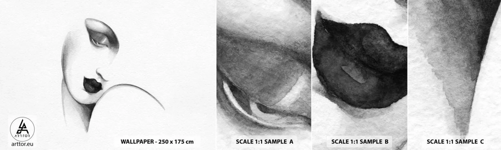 Échantillon de Papier Peint Autocollant Deluxe Sticker - Dans le style de Lempicka - Portrait d'une femme, Visage de femme, Morceau - 100x30 cm