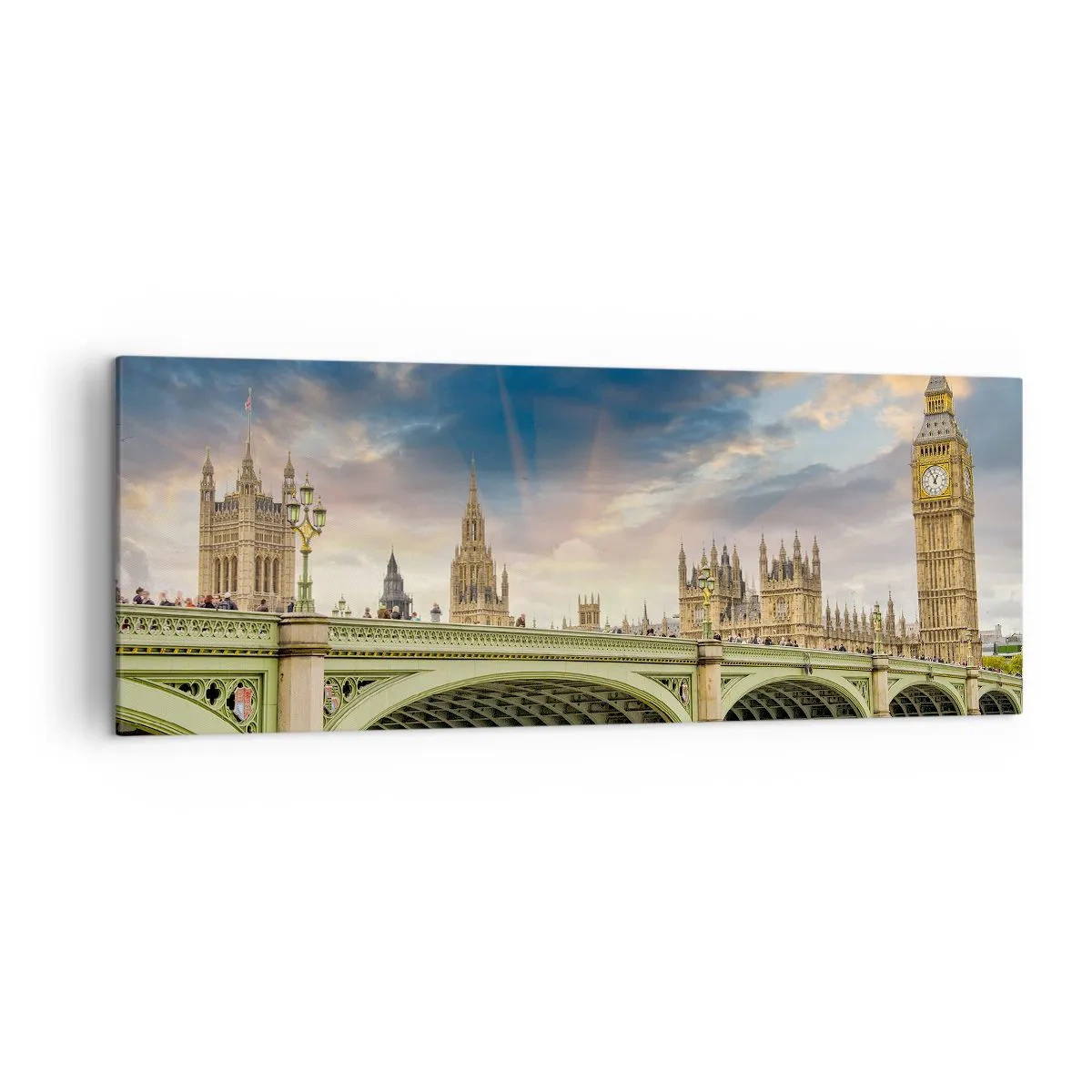 Impression sur toile - Image sur toile - Big Ben et le pont de Westminster contre le ciel au crépuscule - 140x50cm - Le temps s'est arrêté dans l'Empire - Décoration murale moderne pour le salon et la chambre ARTTOR