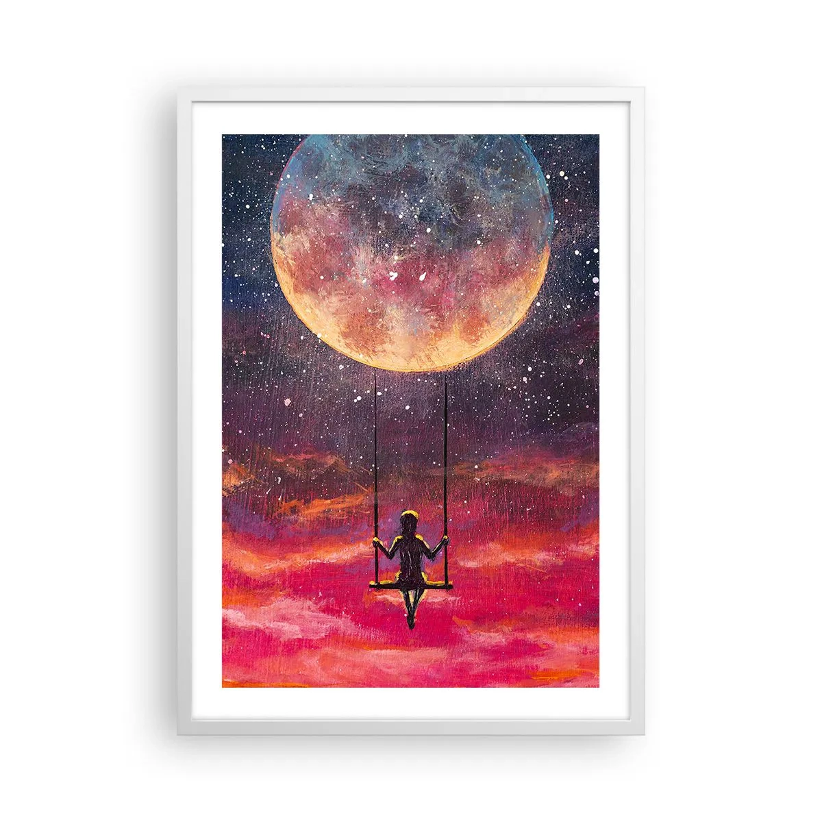 Affiche dans un cadre blanc - Poster - Se balancer dans les nuages - 50x70 cm