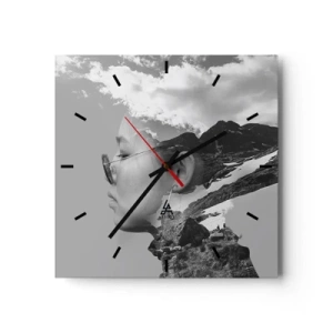 Horloge murale - Pendule murale - Portrait de montagnes et nuages - 40x40 cm