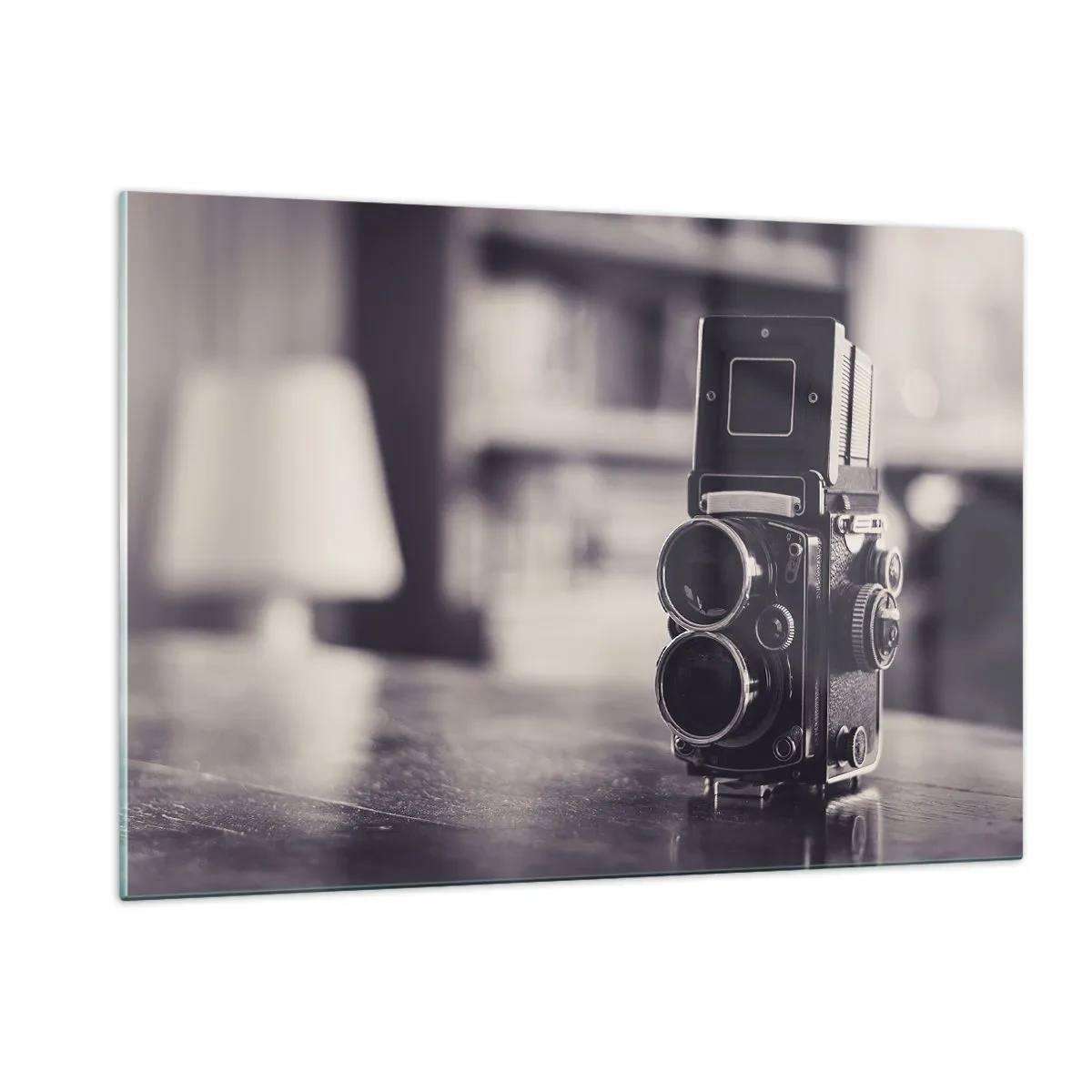 Impression sur verre - Image sur verre - Photographie en noir et blanc d'un appareil photo ancien - 120x80cm - La magie de la photographie ancienne - Décoration murale moderne pour le salon et la chambre ARTTOR