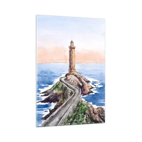 Impression sur verre - Image sur verre - Un phare sur un rivage rocheux - 80x120cm - Face à la mer - Décoration murale moderne pour le salon et la chambre ARTTOR