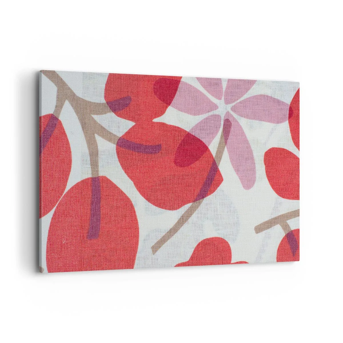 Impression sur toile - Image sur toile - Fleurs et feuilles dans les tons de rouge et de rose - 120x80cm - Composition florale dans les roses - Décoration murale moderne pour le salon et la chambre ARTTOR