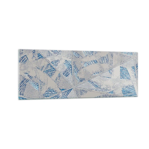 Impression sur verre - Image sur verre - Motifs géométriques dans les tons de bleu et de gris - 140x50cm - Dans un labyrinthe bleu-gris - Décoration murale moderne pour le salon et la chambre ARTTOR