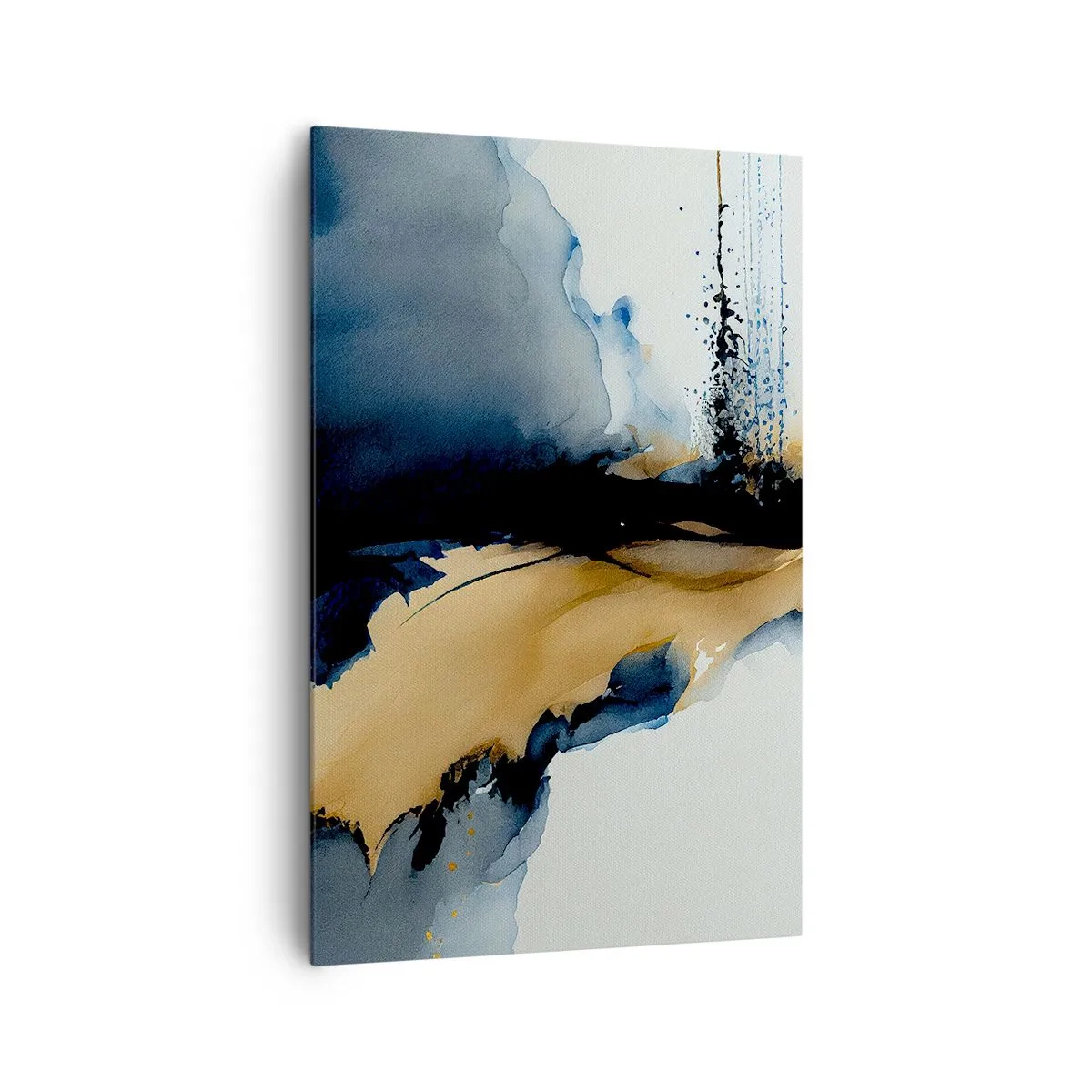 Impression sur toile - Image sur toile - Une composition abstraite dans les tons bleu marine et or - 80x120cm - Derrière le rideau - Décoration murale moderne pour le salon et la chambre ARTTOR