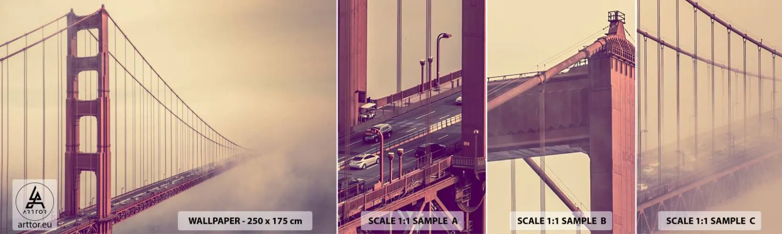 Échantillon de Papier Peint Autocollant Deluxe Sticker - Entre ciel et terre - Paysage, Architecture, San Francisco - 100x30 cm