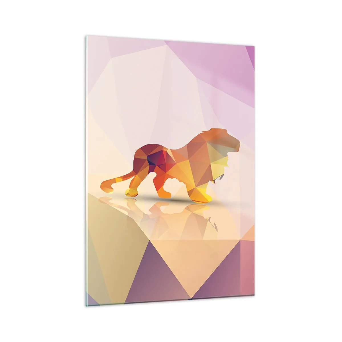 Impression sur verre - Image sur verre - Lion géométrique dans une abstraction colorée - 50x70cm - Le roi du diamant - Décoration murale moderne pour le salon et la chambre ARTTOR