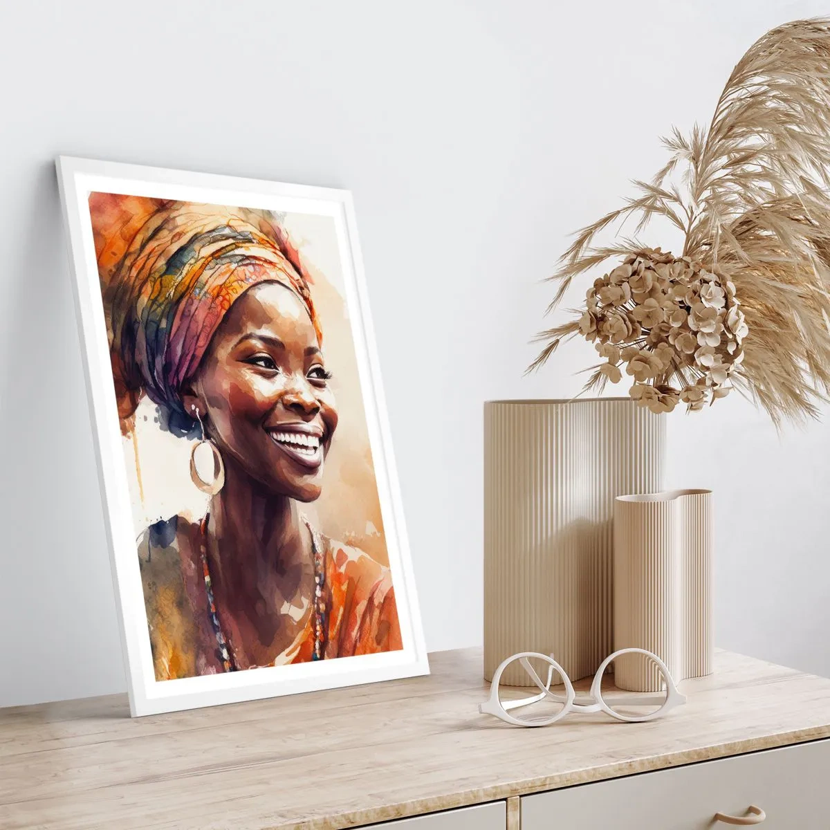 Affiche dans un cadre blanc - Poster - reine africaine - 70x100 cm