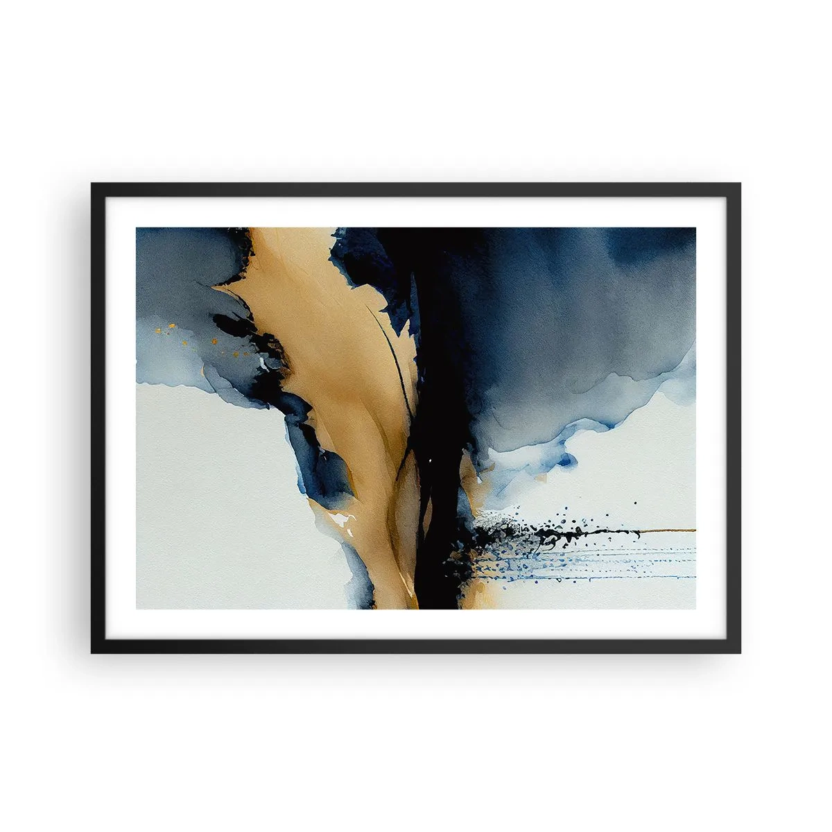 Affiche dans un cadre noir - Poster - Une composition abstraite dans les tons bleu marine et or - 70x50cm - Derrière le rideau - Décoration murale moderne pour le salon et la chambre ARTTOR