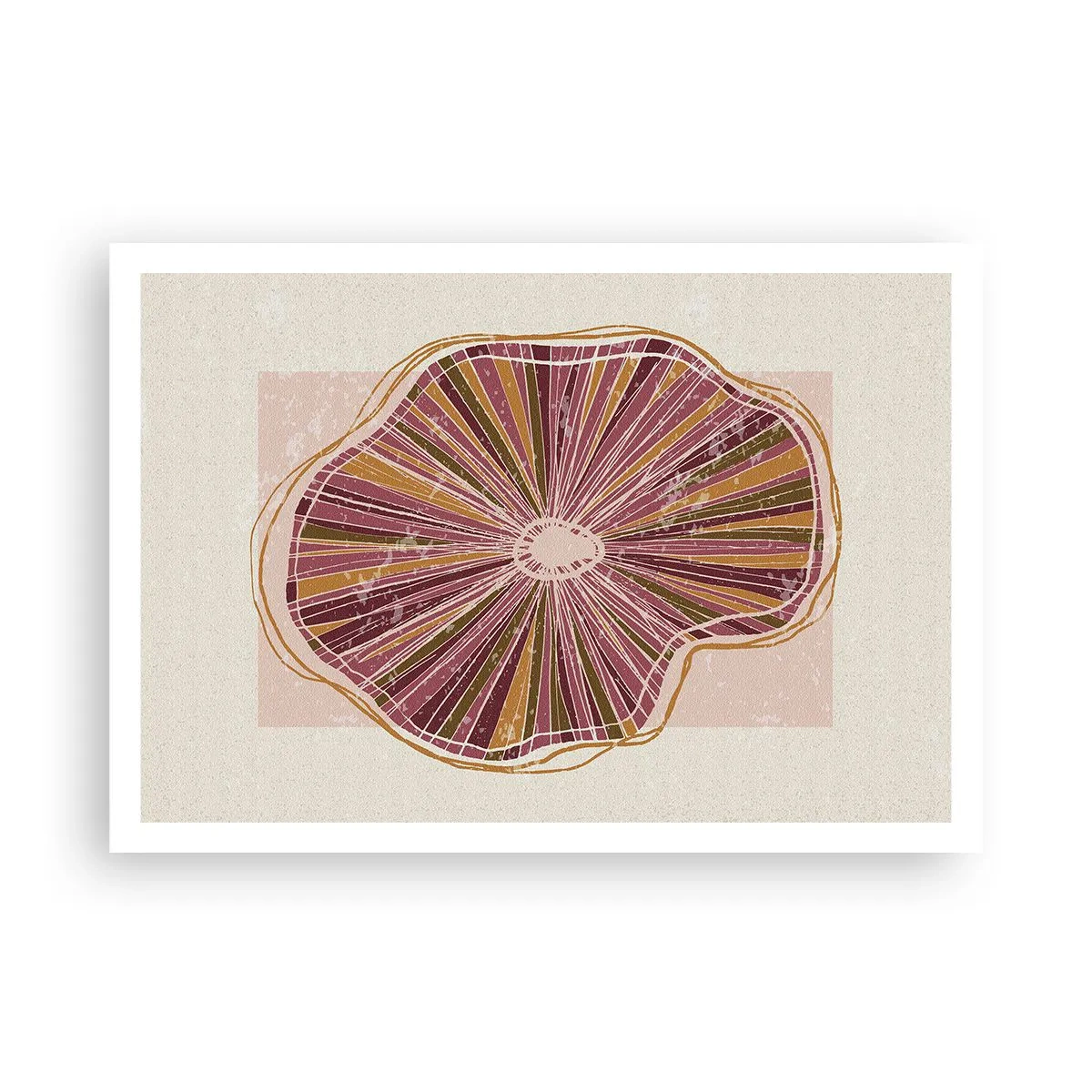 Affiche - Poster - Motif abstrait de tranches d'arbre dans des tons roses - 100x70cm - Abstraction rayonnante - Décoration murale moderne pour le salon et la chambre ARTTOR