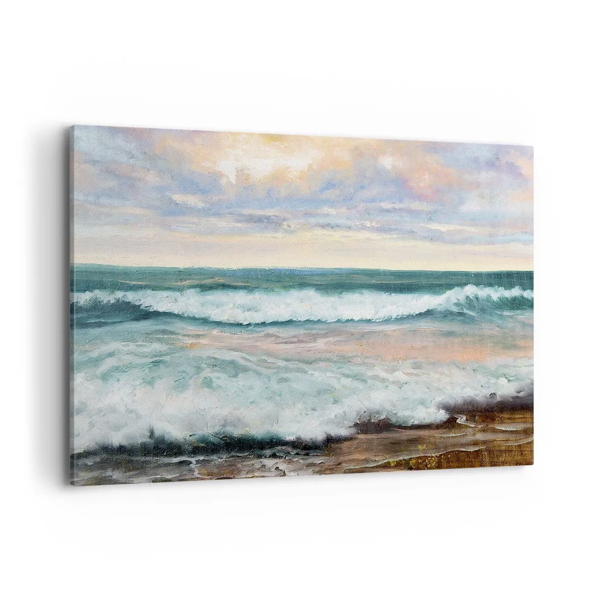Impression sur toile - Image sur toile - Vagues de la mer contre un ciel nuageux au coucher du soleil - 100x70cm - Ici tu adouciras ton âme - Décoration murale moderne pour le salon et la chambre ARTTOR