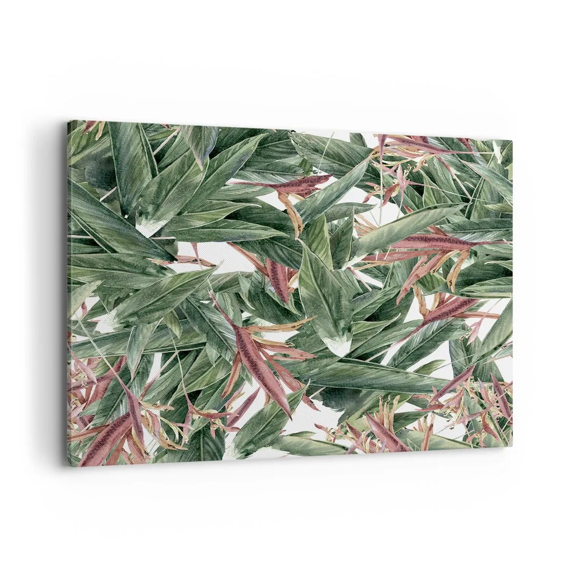 Impression sur toile - Image sur toile - Un motif de feuille décoratif dans des tons de vert et de bordeaux sur un fond clair - 120x80cm - Arbuste émeraude-lilas - Décoration murale moderne pour le salon et la chambre ARTTOR