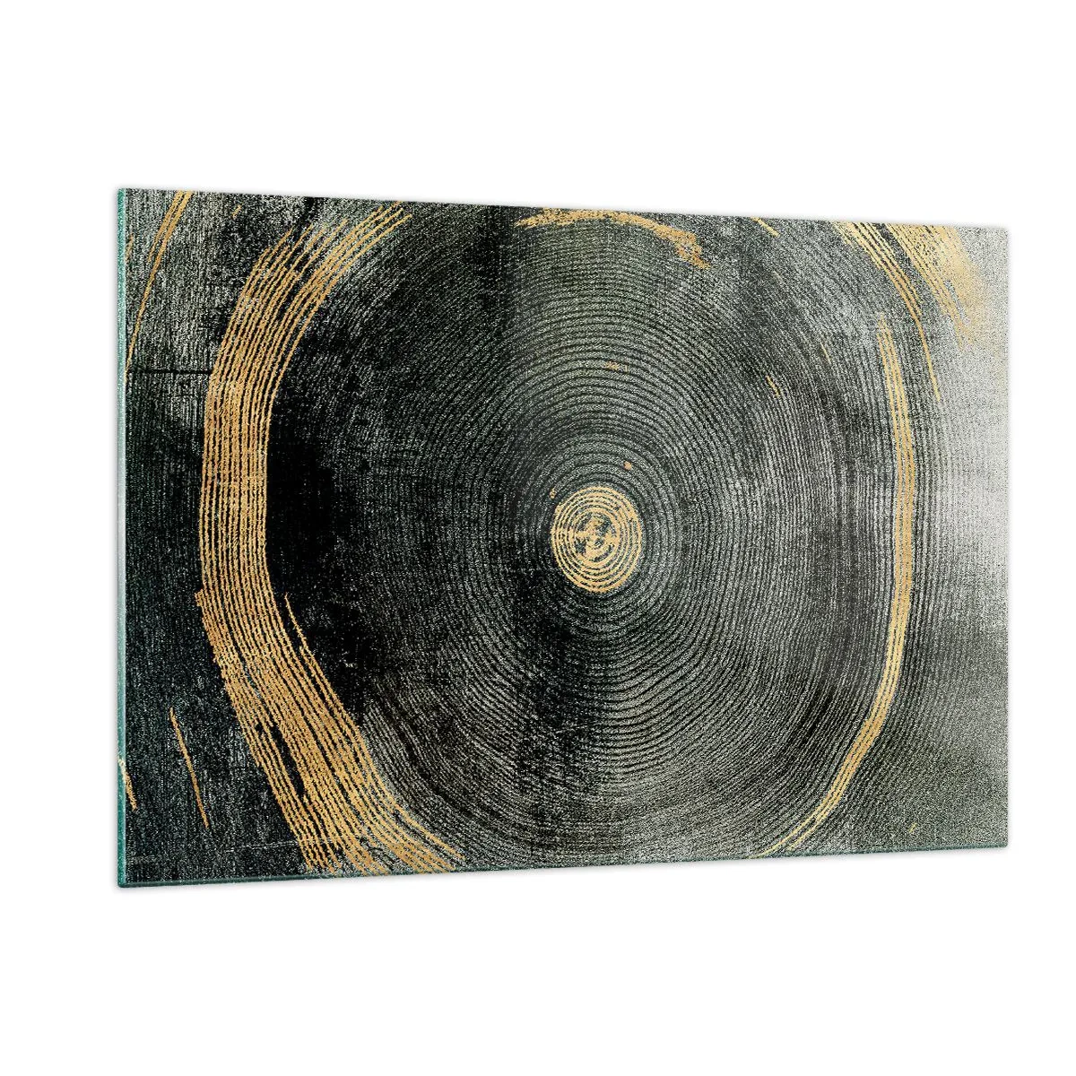 Impression sur verre - Image sur verre - Coupe transversale d'un tronc d'arbre avec détails et accents dorés - 120x80cm - Changement et persistance - Décoration murale moderne pour le salon et la chambre ARTTOR