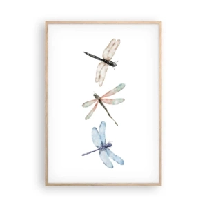 Affiche dans un chêne clair - Poster - Libellules en apesanteur - 70x100 cm