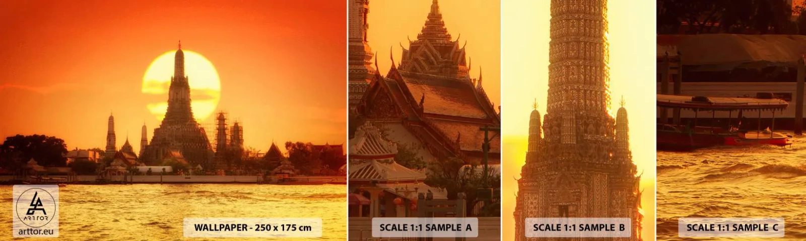 Échantillon De Papier Peint Standard Eco - Vers le soleil, toujours vers le soleil - Bangkok, Temple de l'Aube, Thaïlande - 100x30 cm