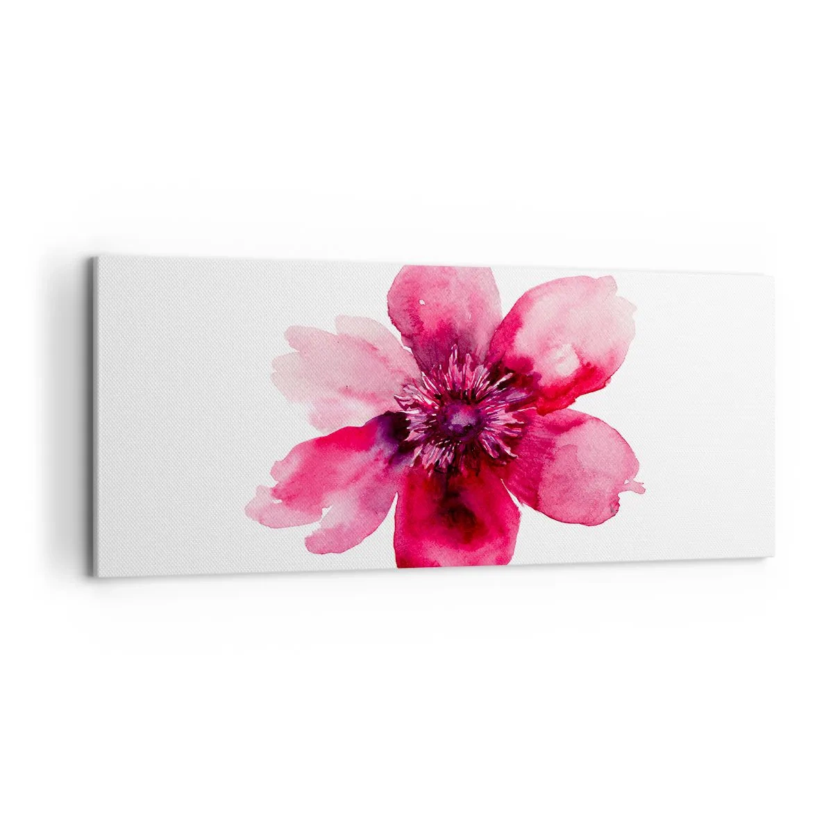 Impression sur toile - Image sur toile - Fleur rose dans un style aquarelle sur fond blanc - 120x50cm - Un baiser parfumé au carmin - Décoration murale moderne pour le salon et la chambre ARTTOR