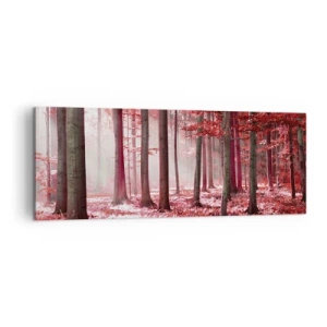Impression sur toile - Image sur toile - Une forêt époustouflante aux teintes rouges avec des rayons de lumière pénétrant à travers les arbres - 140x50cm - Le rouge est tout aussi beau - Décoration murale moderne pour le salon et la chambre ARTTOR