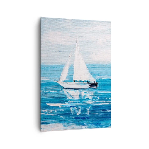 Impression sur toile - Image sur toile - Yachts sur la mer bleue dans un style artistique - 70x100cm - Avec un ami à mes côtés - Décoration murale moderne pour le salon et la chambre ARTTOR