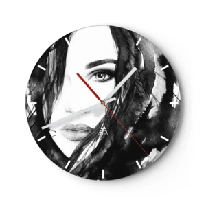 Horloge murale - Pendule murale - Portrait d'une femme en noir et blanc avec un style aquarelle - 30x30cm - Portrait d'une dame en noir et blanc - Décoration murale moderne pour le salon, la cuisine et la chambre ARTTOR