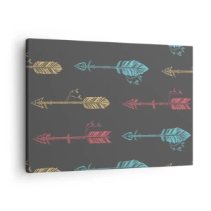 Impression sur toile - Image sur toile - Motif de flèche stylisée aux couleurs pastel sur fond sombre - 70x50cm - Dans l'ordonnance - Décoration murale moderne pour le salon et la chambre ARTTOR