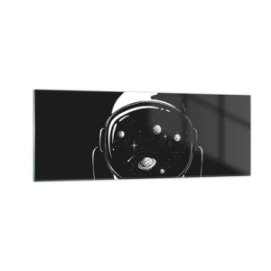 Impression sur verre - Image sur verre - Un casque d'astronaute minimaliste avec vue sur l'espace - 140x50cm - Sympa la vue - Décoration murale moderne pour le salon et la chambre ARTTOR