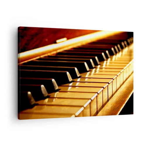 Impression sur toile - Image sur toile - Clavier de piano sous un éclairage doré - 70x50cm - Des possibilités infinies - Décoration murale moderne pour le salon et la chambre ARTTOR